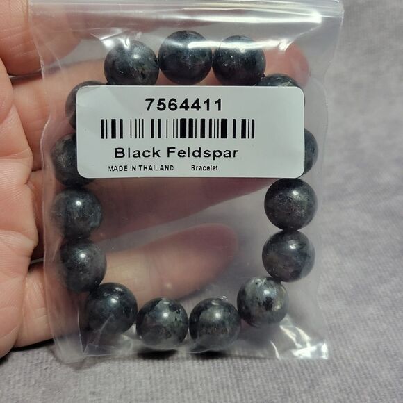 Black Feldspar 12mm Beaded Stretch Bracelet - Picture 6 of 8